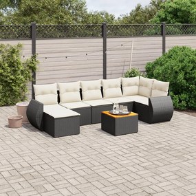 8 pcs conjunto sofás de jardim com almofadões vime PE preto