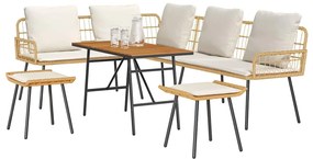 Conjunto de Sofá de Jardim de 4 Peças com Almofadas em Rattan Natural