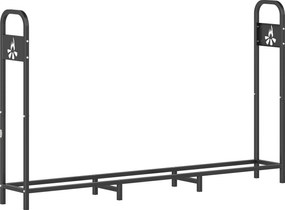 Outsunny Suporte Metálico para Lenha 199x30x121 cm Suporte para Lenha de Exterior com Estrutura de Aço Pés Extra Preto | Aosom Portugal