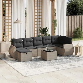 vidaXL 8 pcs conjunto sofás de jardim c/ almofadões vime PE cinzento