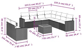 10 pcs conjunto de sofás p/ jardim com almofadões vime PE bege