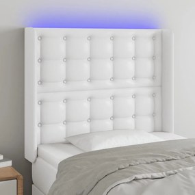 Cabeceira cama c/ LED couro artificial 83x16x118/128 cm branco