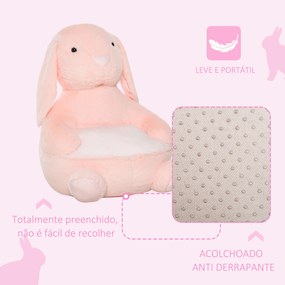 Sofá em forma de coelho para crianças acima de 18 meses com apoio de braços e almofada antiderrapante 60x50x59cm Rosa