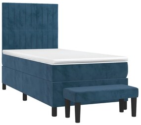 Cama com molas/colchão 90x190 cm veludo azul-escuro