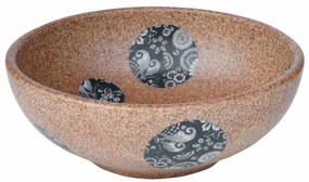 Lavatório de bancada redondo Φ41x14 cm cerâmica castanho e azul