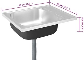 Lava-louça cozinha + escorredor 600x500x155mm aço inox prateado