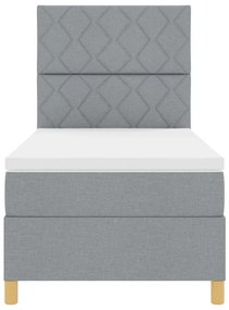 Cama Box com Colchão &amp; Luz LED Cinzento Claro 100x200 cm Tecido