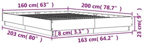 Estrutura de cama 160x200 cm derivados de madeira cinza sonoma