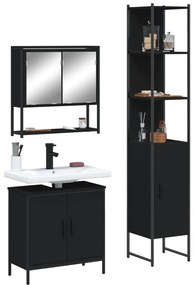 3 pcs conjunto móveis casa de banho derivados de madeira preto