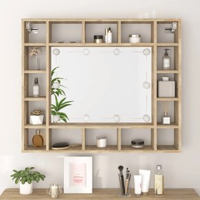 Armário espelhado com LED 91x15x76,5 cm carvalho sonoma