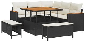 Conjunto de Sofá de Jardim de 8 Peças com Almofadas Preto Rattan Polié