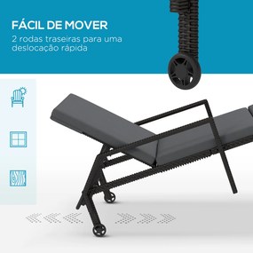 Espreguiçadeira de Vime Chaise Longue de Jardim com Encosto Ajustável