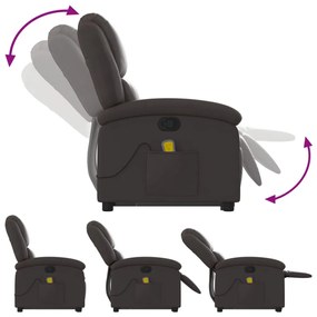 Poltrona de massagens reclinável couro genuíno castanho-escuro