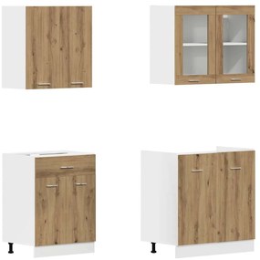 4pcs armário de cozinha conj. deriv. madeira carvalho artisiano