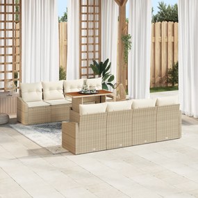 vidaXL Conjunto de Jantar de Jardim de 9 Peças com Almofadas Bege Polirattan Acácia