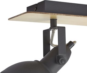 Foco de teto preto com madeira 2 luzes giratório e inclinável - Jakub