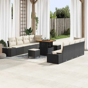 Conjunto de Sofá de Jardim vidaXL de 11 Peças com Almofadas Preto Rattan Sintético Acácia