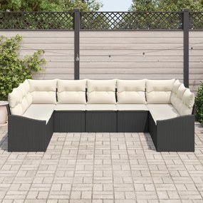 Conjunto de Jantar de Jardim com 9 Peças e Almofadas de Rattan Preto