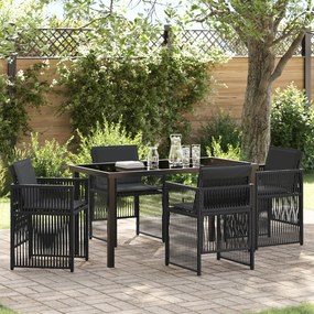 Conjunto de Jantar para Jardim de 5 Peças com Almofadas Preto de Poly
