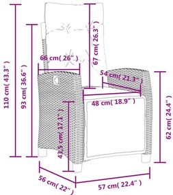 Cadeiras jardim reclináveis 2 pcs c/ apoio de pés cinza claro