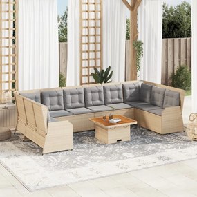 7 pcs conjunto lounge para jardim com almofadões vime PE bege