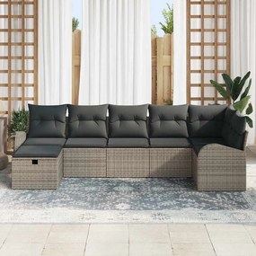 Conjunto de Sofá de Jardim de 7 Peças com Almofadas Cinza Rattan Polié