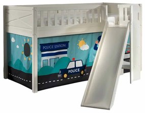 Conjunto cama Infantil SCOTT + escorrega + cortina de brincar Policia Branca