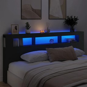 Cabeceira de Cama Giancarlo com Luzes LED - 220cm - Preto - Design Mod