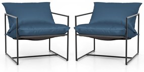 Conjunto de 2 Poltronas com Almofadas de Assento Sling Encosto Assento Tecido e Estrutura de Metal para Varanda 71 x 71 x 61 cm Azul + Preto