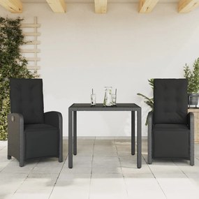 vidaXL 3 pcs conjunto de bistrô com almofadões vime PE preto
