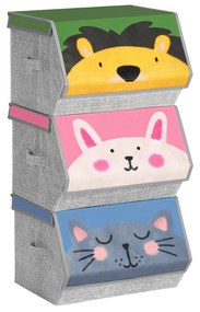 Conjunto de organizadores de espaço para crianças com tampas dobráveis | SONGMICS | 38 x 35 x 25 cm | rosa|azul|verde|cinzento | RFB760P01.