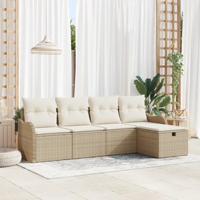 Conjunto de Sofá de Jardim vidaXL 5 Peças com Almofadas Bege Rattan Po