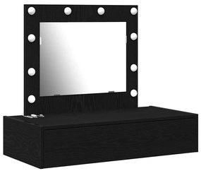 Mesa de Maquiagem Montada na Parede com Luzes LED em Carvalho Preto
