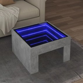 vidaXL Mesa de centro luzes LED Infinity 50x50x30 cm cinzento cimento