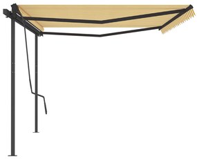 Toldo retrátil manual com postes 5x3,5 m amarelo e branco