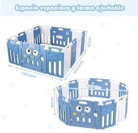 Centro de actividades parque infantil com 14 Painéis Ajustáveis Porta Trancável para Crianças 3 Meses-6 Anos Azul