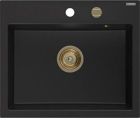 Mexen Oscar lava-louça de granito 1 bacia 580 x 490 mm, preto, sifão dourado - 6519581000-77-G