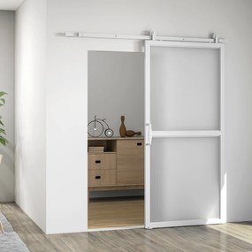Ferragem para Porta de Correr (NÃO INCLUIDA)  Kit de Acessórios para Porta Corredeira com 2 Trilhos de Aço de Carbono 200x40x0,6 cm Branco