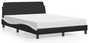 Cama com colchão 140x200 cm couro artificial preto e branco