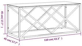 Mesa de centro 110x45x45 cm aço inoxidável e vidro