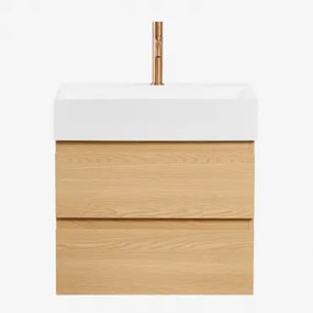 Conjunto De Móvel De Casa De Banho Suspenso Em Madeira E Folha De Freixo Com Lavatório Integrado Ona Madeira Natural & Sem Espelho - Sklum