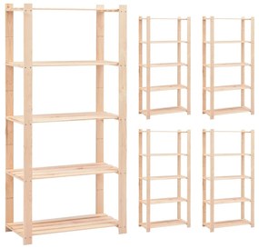 5 unidades arrumação 5 prateleiras 80x38x170cm pinho 250 kg