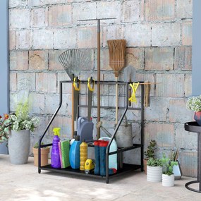 Organizador de ferramentas de jardim com ganchos para ferramentas de garagem, de 3 níveis, 84 x 53 x 73 cm