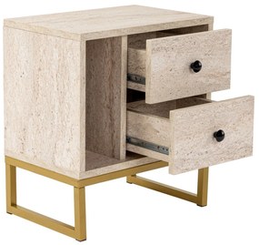Mesa de Cabeceira "Glimmer" – Travertine e Dourado, 45,2x29,5x50 cm, D