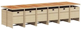 13 pcs conjunto de jantar p/ jardim com almofadões vime PE bege
