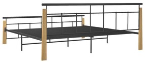 Estrutura de cama 200x200 cm metal/madeira de carvalho maciça