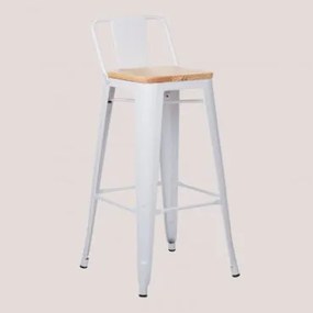 Banco Lix 75cm Alto Com Encosto Em Aço E Madeira Branco - Sklum