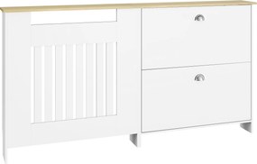 HOMCOM Cobertura Radiadores com Sapateira e 2 Gavetas Rebatíveis Desenho Moderno de Ripas 152x19x81 cm Branco | Aosom Portugal