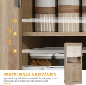 Armário de Cozinha com 4 Portas 1 Gaveta e Prateleira Aberta para Sala de Estar Sala de Jantar 74x39,5x183cm cor Carvalho