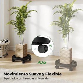 Plataforma redonda móvel 30 x 28 x 7 cm Suporte para plantas com 4 rodas universais Plataforma rolante móvel para móveis, vasos e floreiras Preta